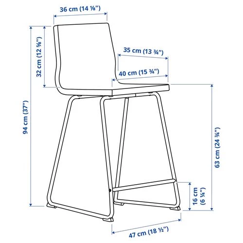 Барный стул - IKEA LILLÅNÄS/ЛИЛЛАНАС ИКЕА, 35х40х94 см, темно-серый (изображение №6)