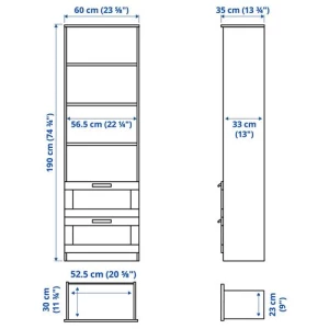 Стеллаж с 2 ящиками - IKEA BRIMNES, 60х190 см, белый, БРИМНЕС ИКЕА
