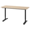 Письменный стол - IKEA BEKANT, 140х60х65-85 см, под беленый дуб/черный, БЕКАНТ ИКЕА