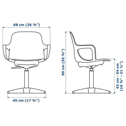 Офисный стул - IKEA ODGER, 68x68x90см, черный, ОДГЕР ИКЕА (изображение №8)
