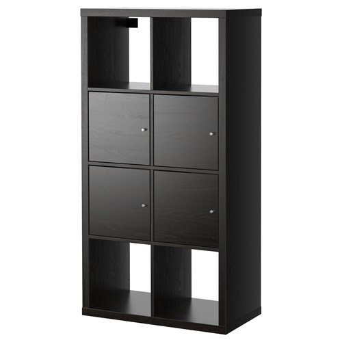 Стеллаж 8 ячеек с дверцами - IKEA KALLAX, 77х147 см, черный, КАЛЛАКС ИКЕА