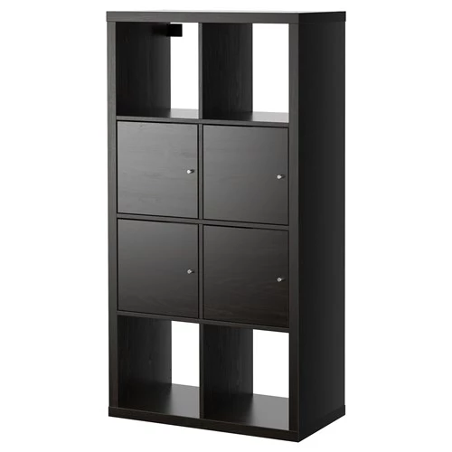 Стеллаж 8 ячеек с дверцами - IKEA KALLAX, 77х147 см, черный, КАЛЛАКС ИКЕА (изображение №1)
