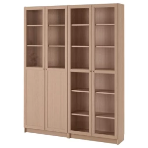 Книжный шкаф с дверцей - BILLY/OXBERG IKEA/ БИЛЛИ/ОКСБЕРГ ИКЕА, 30х160х202 см, светло-коричневый