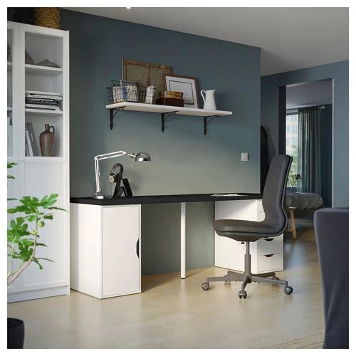 Письменный стол с ящиками - IKEA ALEX, 200x60 см, темно-серый/белый, АЛЕКС ИКЕА (изображение №2)