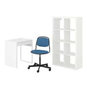 Комбинация: стол, кресло и шкаф - IKEA MICKE/ÖRFJÄLL/ORFJALL, 73х50 см, 147х77х39 см, белый/синий/черный, МИККЕ/ОРФЬЕЛЛЬ ИКЕА