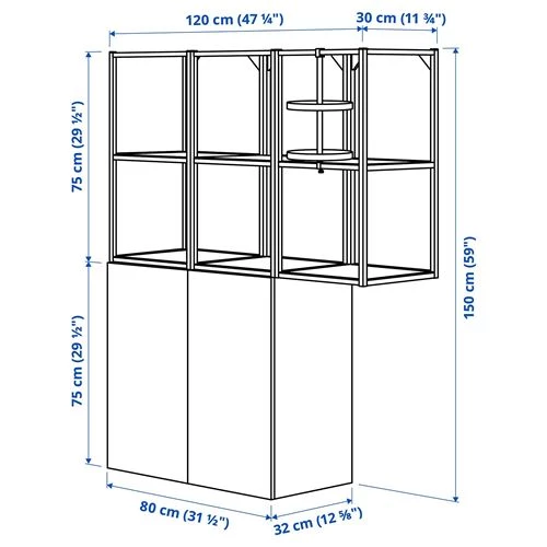 Стеллаж - IKEA ENHET, 120х32х150 см, белый/серый, ЭНХЕТ ИКЕА (изображение №4)