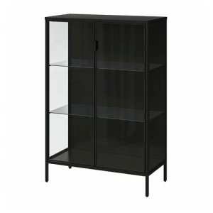 Шкаф со стеклянными дверцами  - RUDSTA IKEA/ РУДСТА ИКЕА, 80x37x120 см, черный/прозрачный