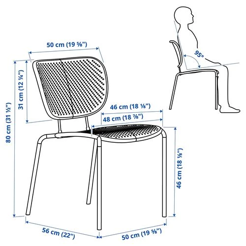 Стул - IKEA DUVSKÄR/DUVSKAR, 80х49х57 см, синий, ДУВСКЕР ИКЕА (изображение №4)