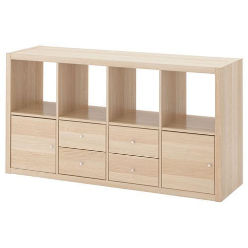 Стеллаж 8 ячеек с ящиками - IKEA KALLAX, 77х147 см, под беленый дуб, КАЛЛАКС ИКЕА