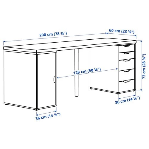 Письменный стол с ящиками - IKEA ALEX, 200x60 см, темно-серый/белый, АЛЕКС ИКЕА (изображение №8)