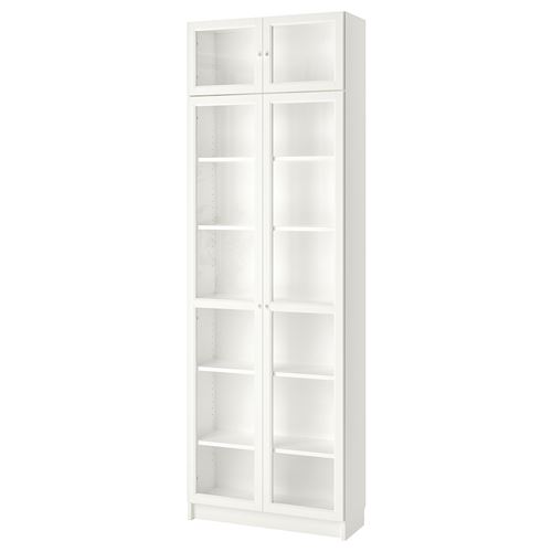 Книжный шкаф со стеклянной дверцей - BILLY/OXBERG IKEA/БИЛЛИ/ОКСБЕРГ ИКЕА, 30х80х237 см, белый