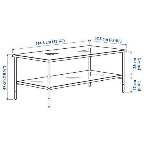 Журнальный стол - IKEA ИКЕА ÄSPERÖD,114х57х47 см, черный/стекло черное (изображение №5)