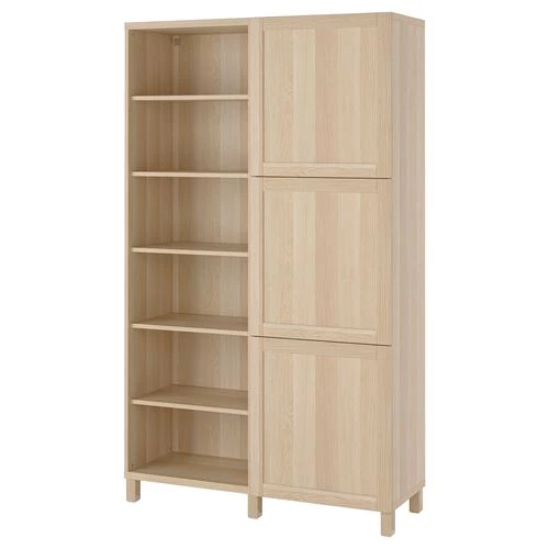 Книжный шкаф с дверцей - IKEA BESTA, 120x42x202 см, светло-коричневый, БЕСТО ИКЕА (изображение №1)