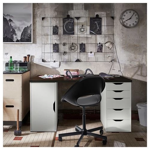 Письменный стол с ящиками - IKEA ALEX, 140x60 см, черно-коричневый/белый, АЛЕКС ИКЕА (изображение №2)