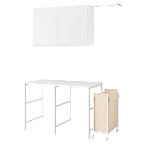 омбинация стеллажей для прачечной и ванной - ENHET IKEA/ ЭНХЕТ ИКЕА,139x63,5, белый/бежевый