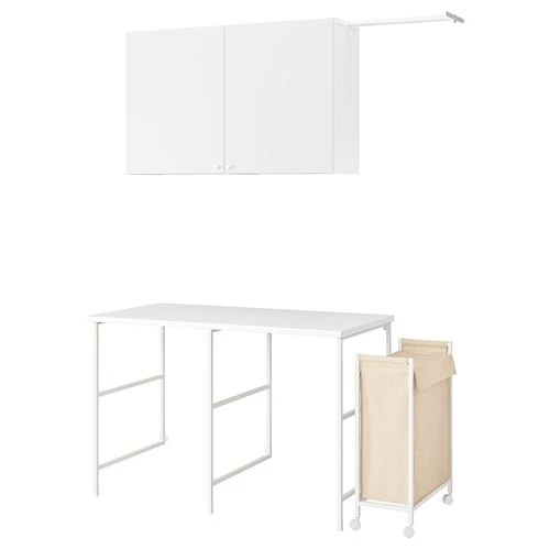 омбинация стеллажей для прачечной и ванной - ENHET IKEA/ ЭНХЕТ ИКЕА,139x63,5, белый/бежевый (изображение №1)