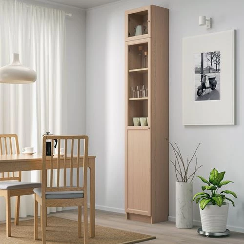 Книжный шкаф с дверцей - BILLY/OXBERG IKEA/ БИЛЛИ/ОКСБЕРГ ИКЕА, 30х40х237 см, светло-коричневый (изображение №4)