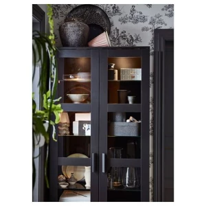 Шкаф-витрина - IKEA BRIMNES, 80х190 см, черный, БРИМНЭС/БРИМНЕС ИКЕА