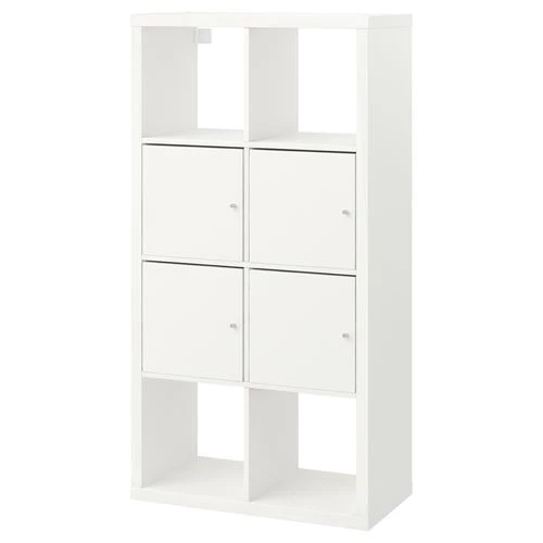Стеллаж 8 ячеек с дверцами - IKEA KALLAX, 77х147 см, белый, КАЛЛАКС ИКЕА (изображение №1)