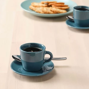 Чашка с блюдцем - IKEA FARGKLAR/FÄRGKLAR, глянцевая/темно-бирюзовая ФЭРГКЛАР ИКЕА