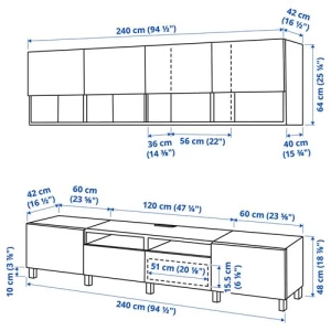 Шкаф для ТВ - IKEA BESTÅ/BESTA, 240x42x230 см, белый, Бесто ИКЕА