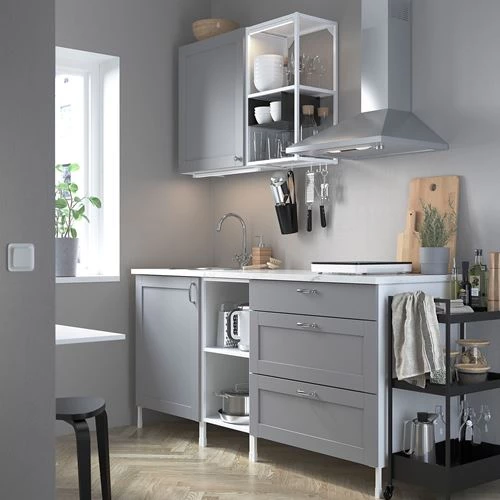 Угловая кухонная комбинация - ENHET IKEA/ ЭНХЕТ ИКЕА, 183x63,5x222 см,  белый/серый (изображение №2)