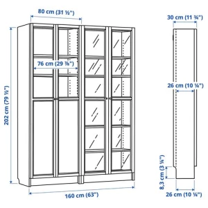 Книжный шкаф с дверцей - BILLY/OXBERG IKEA/ БИЛЛИ/ОКСБЕРГ ИКЕА, 30х160х202 см, коричневый