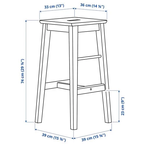 Барный стул - IKEA NILSOLLE/НИЛЬСОЛЛЕ ИКЕА, 39х39х74 см, береза (изображение №9)