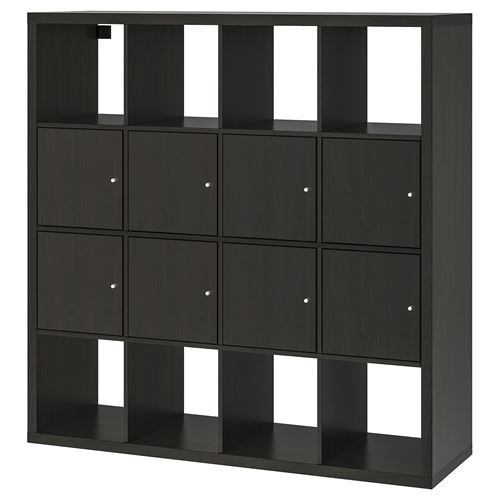 Стеллаж 16 ячеек с дверцами - IKEA KALLAX, 147х147 см, черный, КАЛЛАКС ИКЕА