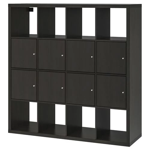 Стеллаж 16 ячеек с дверцами - IKEA KALLAX, 147х147 см, черный, КАЛЛАКС ИКЕА (изображение №1)