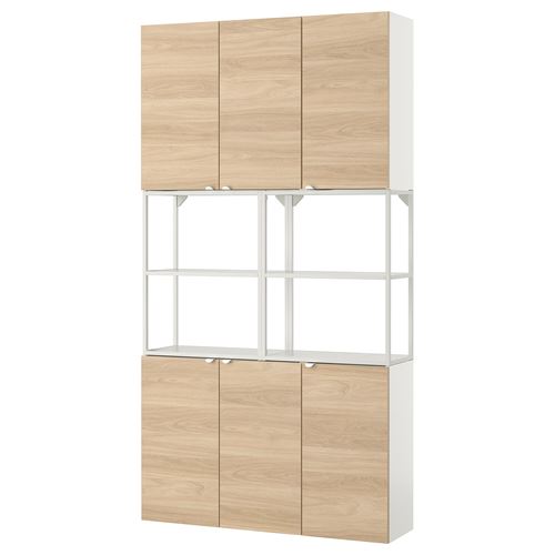 Стеллаж - IKEA ENHET, 120х30х225 см, белый/дуб, ЭНХЕТ ИКЕА