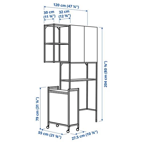 омбинация стеллажей для прачечной и ванной - ENHET IKEA/ ЭНХЕТ ИКЕА,120x32x204, белая (изображение №4)