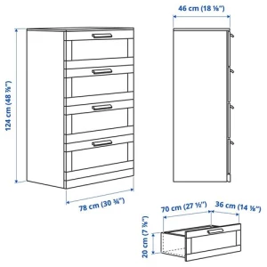 Комод с 4 ящиками - IKEA BRIMNES, 78х124 см, белый, БРИМНЭС/БРИМНЕС ИКЕА