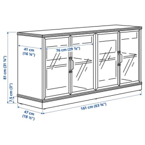 Шкаф для хранения  - LANESUND IKEA/ ЛАНЕСУНД ИКЕА, 282x47x152 см, коричневый/прозрачный