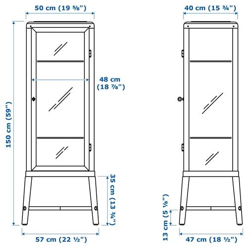 Шкаф со стеклянной дверью - FABRIKÖR IKEA/ ФАБРИКОР ИКЕА, 57x150х47 см, прозрачный/ черный (изображение №4)