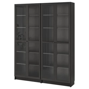 Книжный шкаф со стеклянной дверцей - BILLY/OXBERG IKEA/ БИЛЛИ/ОКСБЕРГ ИКЕА, 30х160х202 см, чёрный