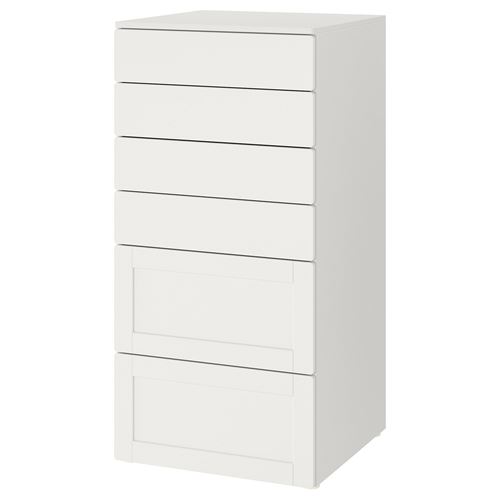 Комод детский - IKEA PLATSA/SMÅSTAD/SMASTAD, 60x55x123 см, белый, ИКЕА