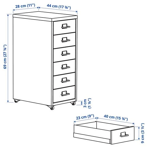 Тумба с ящиками на колесах - IKEA HELMER, 28x69 см, черный ХЕЛЬМЕР ИКЕА (изображение №7)