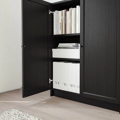 Книжный шкаф с дверцей - BILLY/OXBERG IKEA/ БИЛЛИ/ОКСБЕРГ ИКЕА, 30х80х106 см, чёрный (изображение №4)