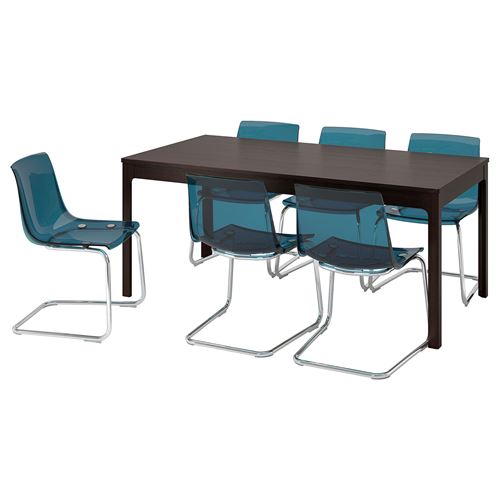 Стол и 6 стульев - EKEDALEN/TOBIAS IKEA/ ЭКЕДАЛЕН/ТОБИАС  ИКЕА, 94х70 см, коричневый/синий