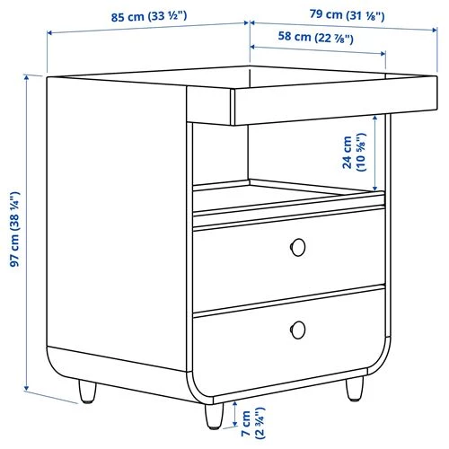 Столик пенальный - IKEA MYLLRA, 97х85 см, голубой, ИКЕА (изображение №5)