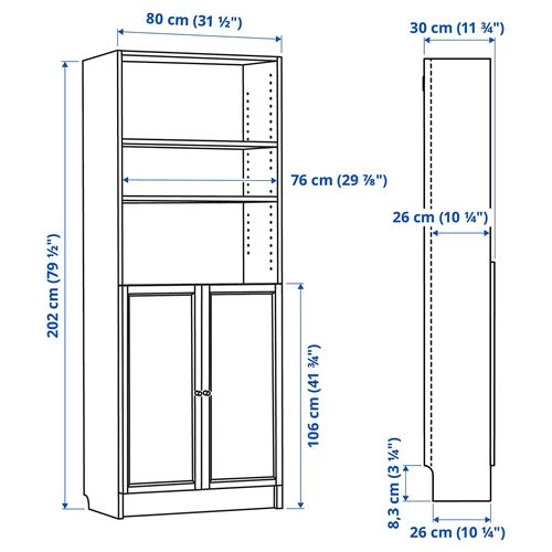 Книжный шкаф с дверцей - BILLY/OXBERG IKEA/ БИЛЛИ/ОКСБЕРГ ИКЕА, 30х80х202 см, белый (изображение №7)