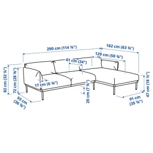 Диван 3-местный с козеткой - IKEA ÄPPLARYD/APPLARYD, серый, ЭППЛАРЮД ИКЕА