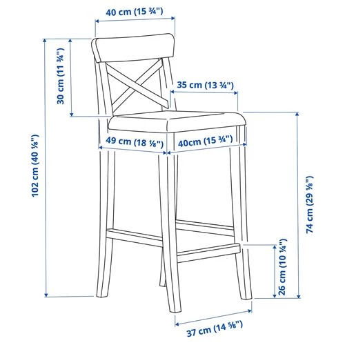 Барный стул - IKEA INGOLF/ИКЕА ИНГОЛЬФ, 39х45х102 см, морилка/антик (изображение №6)