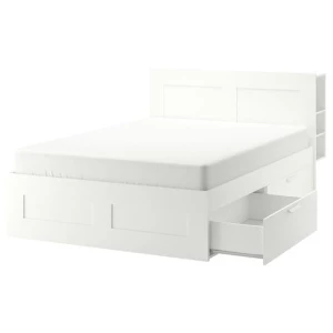 Каркас кровати с изголовьем - IKEA BRIMNES/LINDBÅDEN/LINDBADEN, 180х200 см, белый, БРИМНЭС/БРИМНЕС/ЛИНДБАДЕН ИКЕА