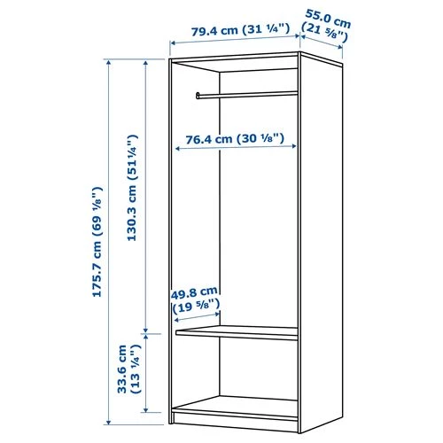 Гардероб 2-дверный - IKEA KLEPPSTAD/КЛЕППСТАД ИКЕА, 79x176 см, белый (изображение №7)