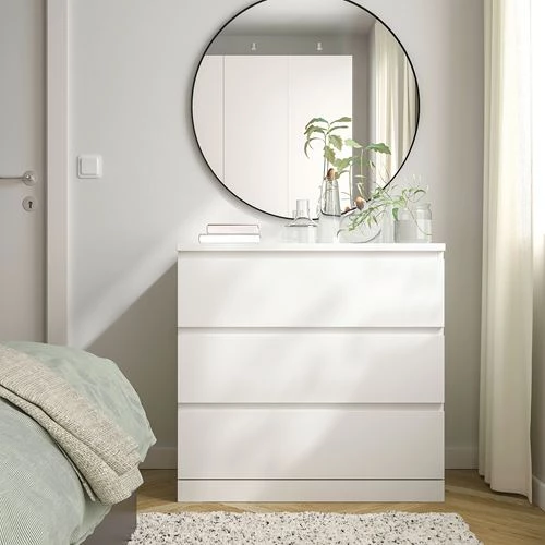 Комод с 3 ящиками - IKEA MALM, 80x78х48 см, белый МАЛЬМ ИКЕА (изображение №2)