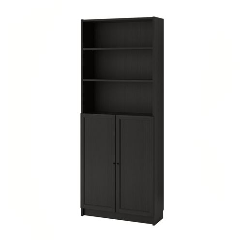 Книжный шкаф с дверцей - BILLY/OXBERG IKEA/ БИЛЛИ/ОКСБЕРГ ИКЕА, 30х80х202 см, чёрный