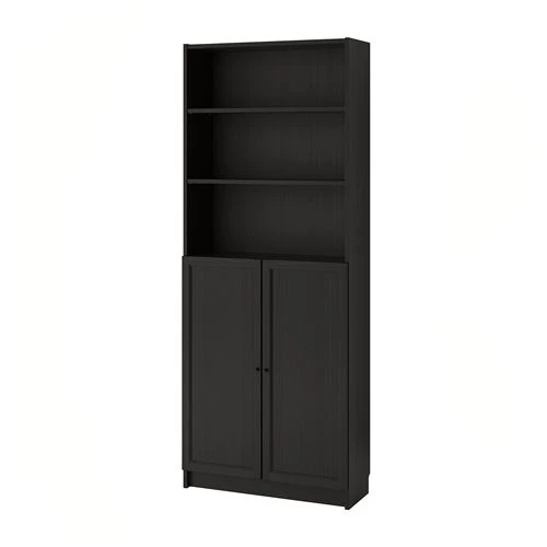 Книжный шкаф с дверцей - BILLY/OXBERG IKEA/ БИЛЛИ/ОКСБЕРГ ИКЕА, 30х80х202 см, чёрный (изображение №1)