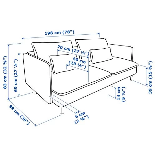 3-местный диван - IKEA SÖDERHAMN/SODERHAMN,  99x198см, бежевый СОДЕРХАМН ИКЕА (изображение №8)